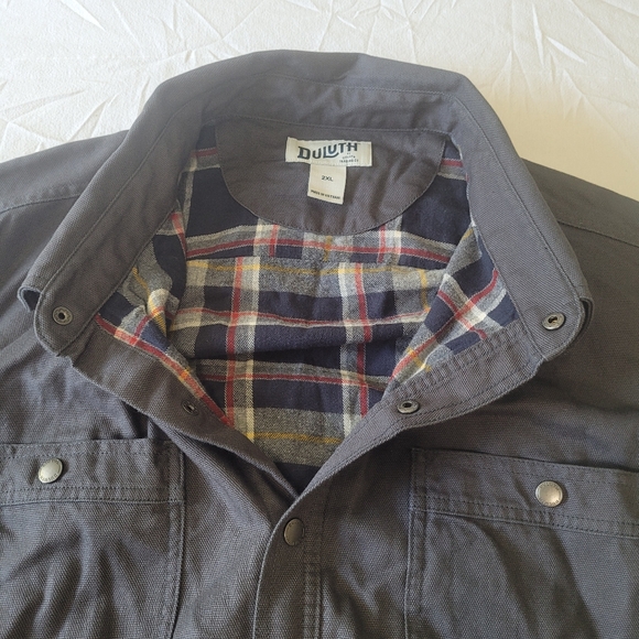 Duluth Trading Jacket Men 2XL Gray Long Sleeve Canvas Flannel Lined Coat Pockets - Picture 8 of 9
